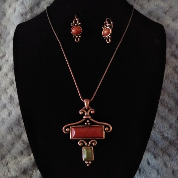 Copper color bohemian  necklace , earrings - Picture 2 of 3